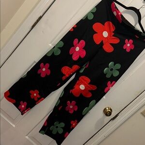 Floral Print Pants with Multicolor Flowers